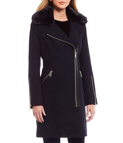 michael kors faux fur trim wool blend coat|Faux Fur Trim Wool Blend Coat .